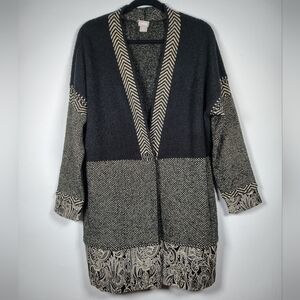 Chico's Black and Cream Patterned Cardigan Size Large